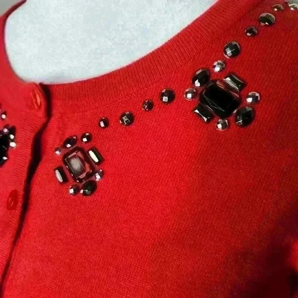 Top Knits women's red button up cardigan with gem details size small - Picture 3 of 8